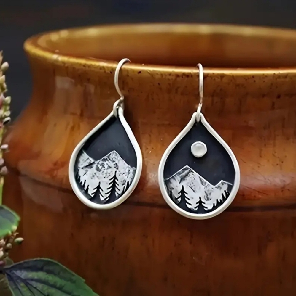 Earrings Teardrop Nature Inspired Mountains
